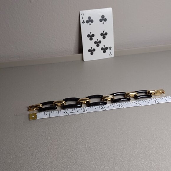 Nice Black And Gold Tone Rectangular Link Bracelet - Picture 3 of 9